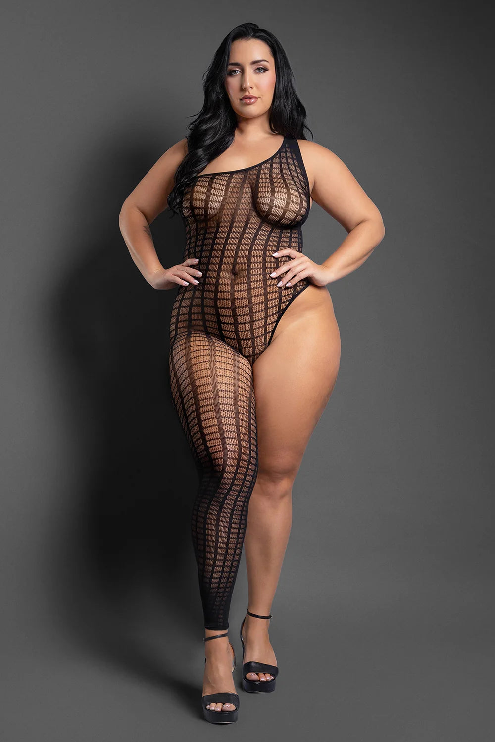 Fantasy Lingerie Sheer Killin' It Asymmetrical Footless Bodystocking Black