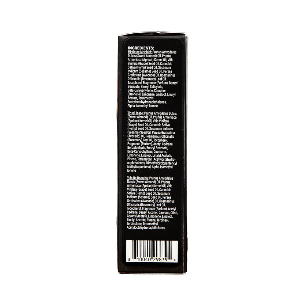 Earthly Body Hemp Seed Holiday Massage Oil Trio Gift Set: Mistletoe Mischief, Tinsel Tease, Yule Be Begging