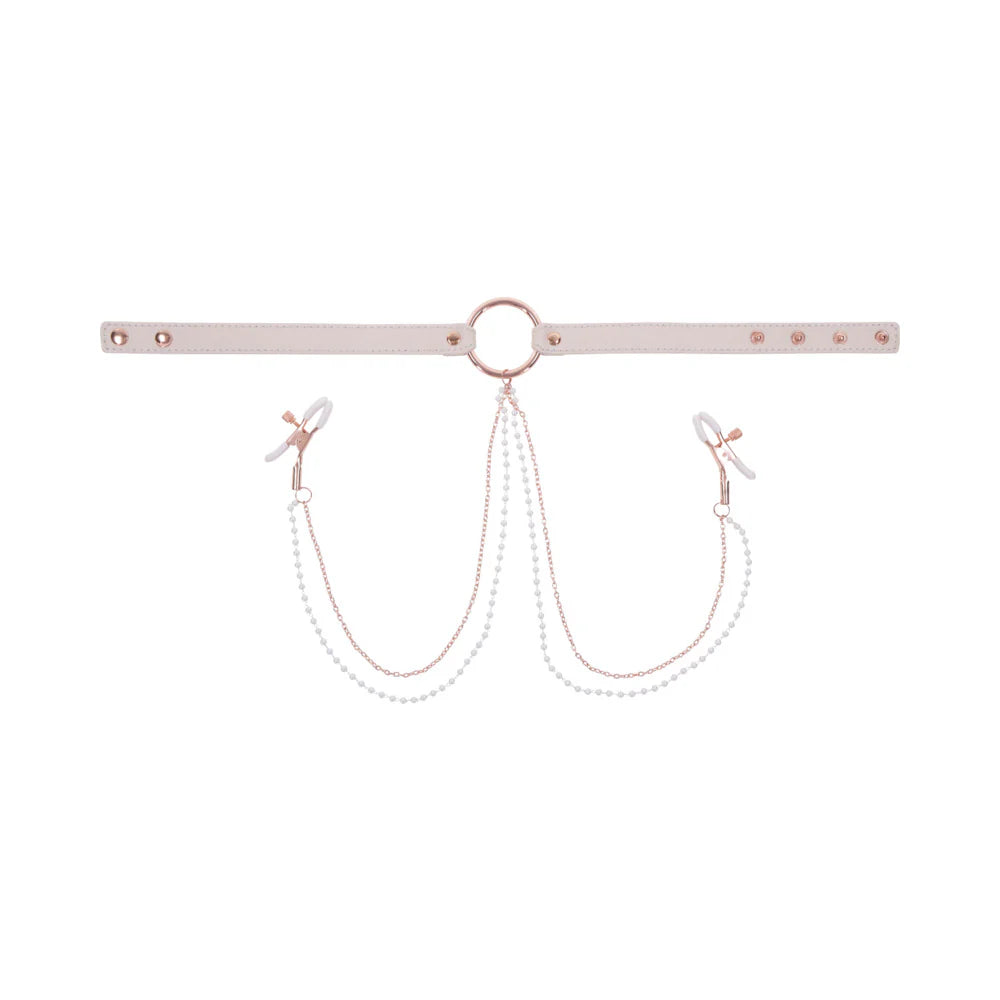 Sportsheets Sex & Mischief Peaches 'n CreaMe Collar with Nipple Clamps