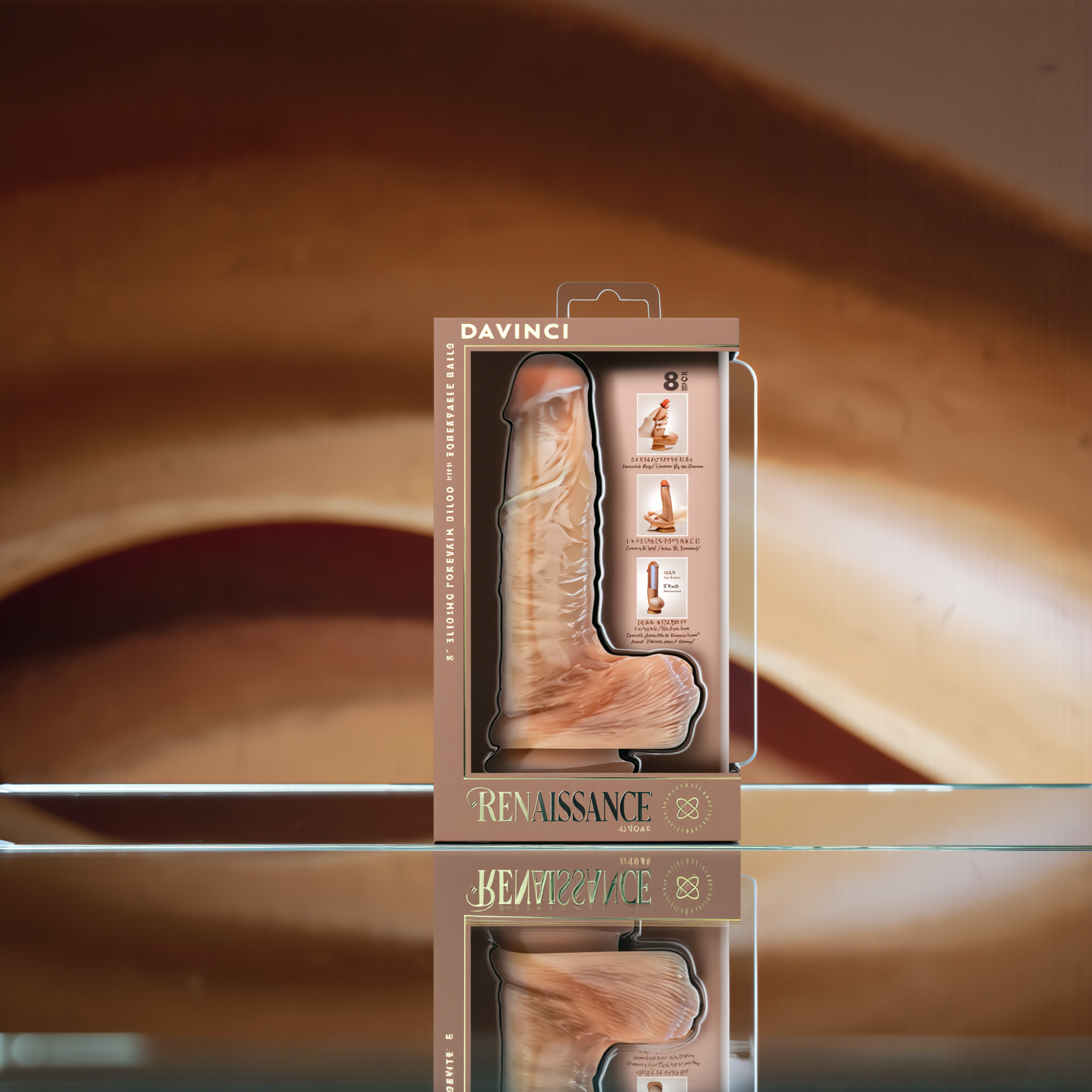 Renaissance DaVinci Sliding Foreskin Dildo with Squeezable Balls 8 in. Tan